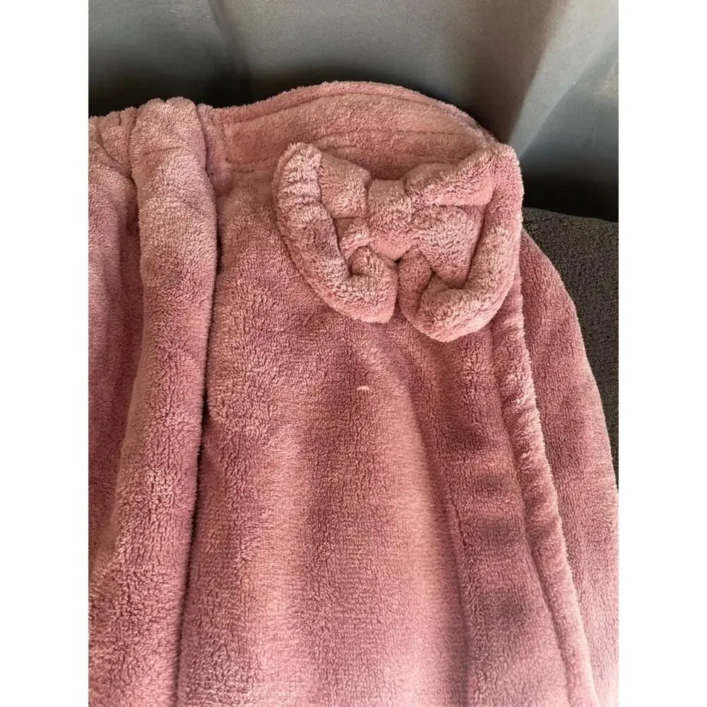 Cozy Mauve Plush Bath Wrap Towel with hair towel hat